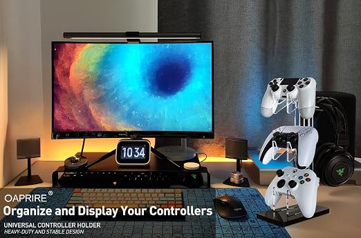 OAPRIRE Controller Stand Headset Stand, 3 Tier Acrylic Gaming Controller Holder Compatible with PS4, PS5, PC, Xbox, Universal Design (Black)