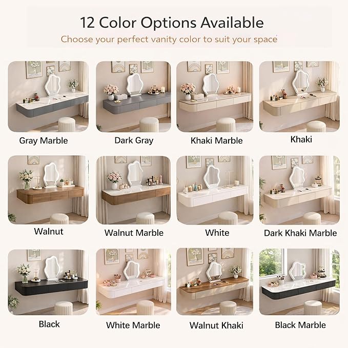 Floating Makeup Vanity Desk with Drawers Wall Mounted Makeup Table with Storage Fully Assembled Floating Vanity Desk Space Saving Modern Dressing Table for Bedroom Closet(Khaki,31.5")