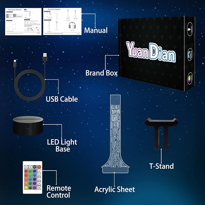 YuanDian Light up Headphone Stand for Desk, Gaming Headset Holder RGB with 16 Color Lights for Game Room Decor, Cool Gamer Gifts for Men Boyfriend (PCB)