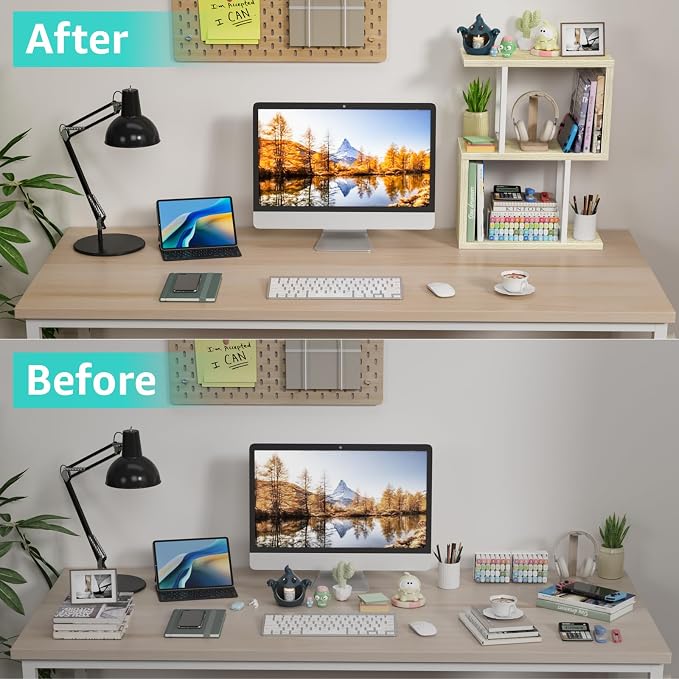 Desktop Bookshelf for Top of Desk Shelf - Bookcase 3-Tier Shelves Storage Small Book Organizer Hutch for Dorm Office College Table Top Organization