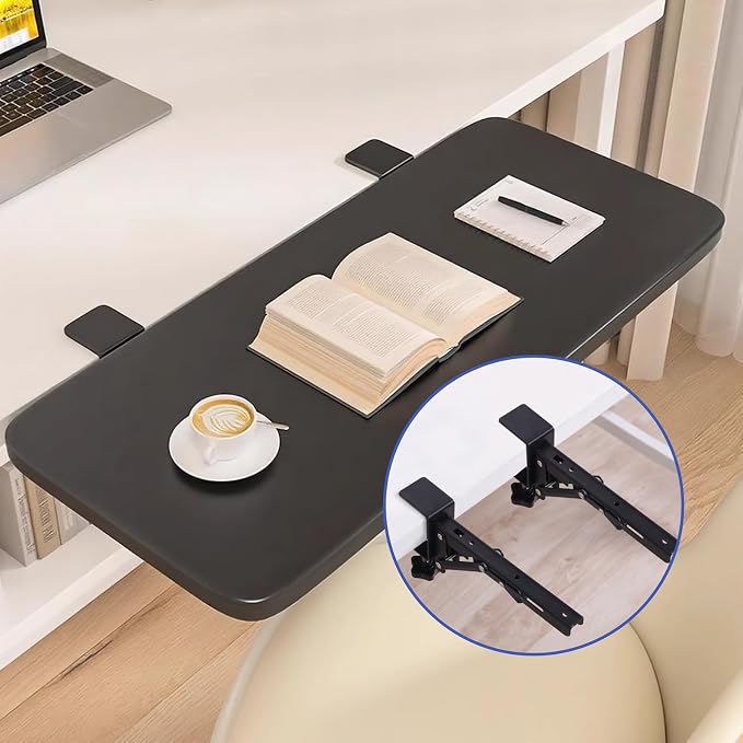 2 Sets Desk Extender Holder Support, Foldable Steel Bracket Extender Keyboard Rack Folding Shelf Brackets with C-Clamp, for Corner Keyboard Tray (Tray Not Included)