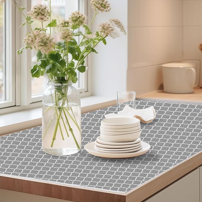 Drawer Shelf Liner for Kitchen Cabinets, Non Adhesive Slip Resistant Shelf Paper Easy to Clean, Strong Grip Thickened Waterproof Washable Mats for Pantry Shelves Cupboard Dresser, 12 in x 20 FT
