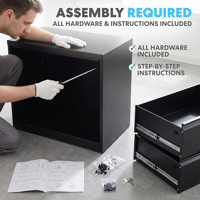 SIMPLI-Magic 3-Drawer Mobile File Cabinet with Lock - Under Desk Rolling Metal Filing Cabinet, Letter/Legal/A4, Fully Assembled, Home Office Organizer, Black