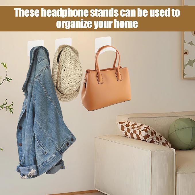 60 Pcs Headphone Wall Hangers Adhesive Gaming Headset Holder Hooks for Wall Mount Strong Universal Stand Hooks for Most Headphone Controller,Game Pads,Hat,Baseball Caps,Closet,Under Desk(Black+White)