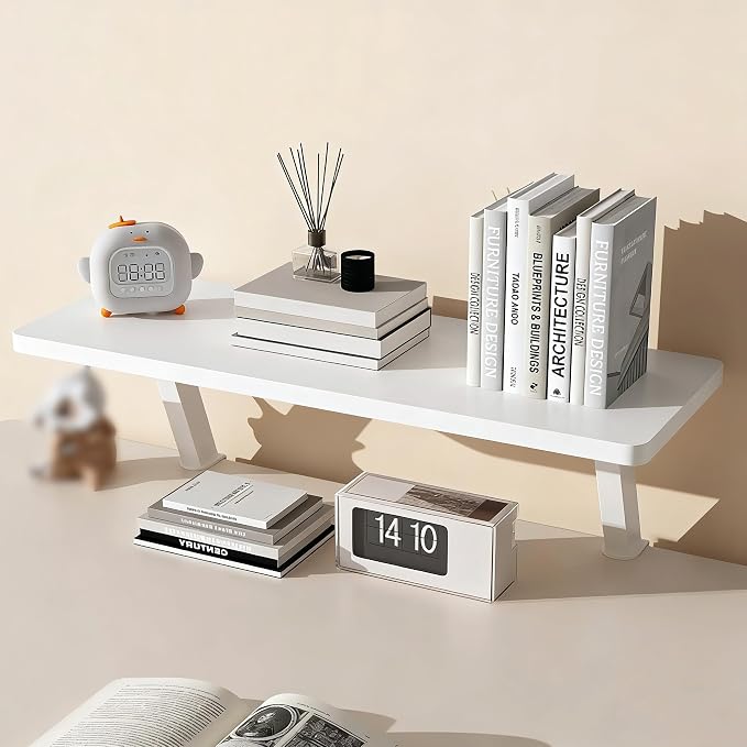 Clamp on Desk Shelf, 23.6x7.8in Desktop Extender Klemmbares Schreibtisch Organizer Regal Adjustable Floating Desks Shelf for Office, Dorm, Home Desk Organization, White