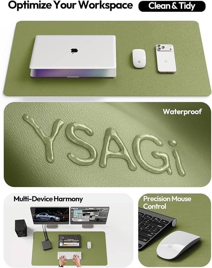 YSAGi Leather Desk Protector, Office Mat, Large Mouse Mat, Non-Slip PU Leather Blotter, Laptop Desk Mat, Waterproof Writing Pad for Office and Home(Green, 40" x 24")