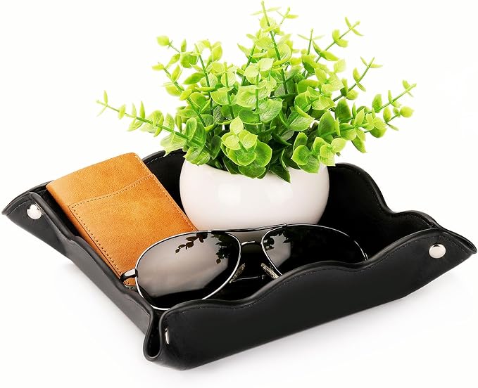 Valet Tray for Men Women 2 Pack - PU Leather Travel Catchall Tray Organizer - Desk Bedside Nightstand Storage Box for Jewelry Key Phone Remote Controller Wallet Readerss -Red and Black