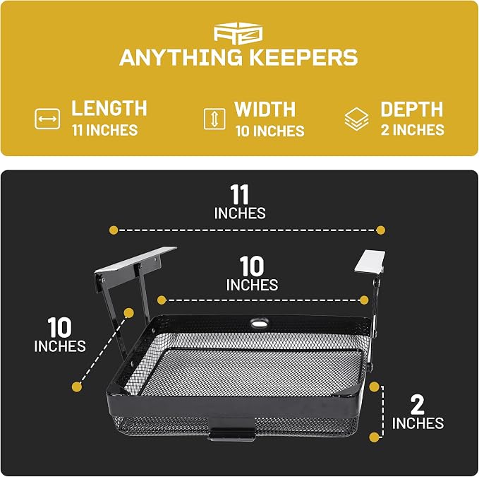 Anything Keeper - Compact Under-Cabinet Slide-Out Storage Drawer for Kitchen, Office, Desk, RV & Small Spaces | Hidden Organizer, Sturdy Steel, Easy Screw-In Mount, Fits 11x10x2.5 in - Black