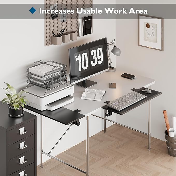 BONTEC Ergonomics Desk Extender Tray, 27.2x9.5 Inch Table Mount Arm Rest Shelf, 90ยฐ Foldable Keyboard Tray Platform, Clamp on Computer Arm Rest for Desk, Suitable for Office Desks, Black Carbon Fiber