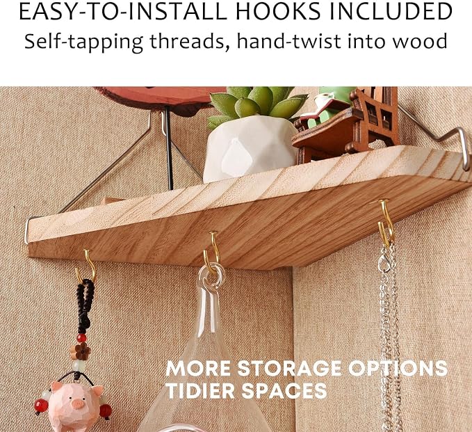 Fabric Wall Cubicle Corner Shelf for Work Decor, Wooden Organizer Storage Shelf with Hangers Accessories