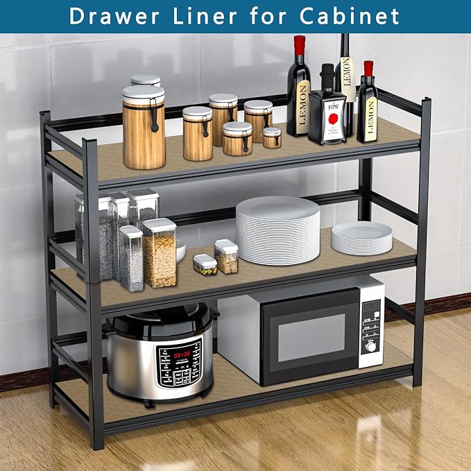 HooTown Kitchen Shelf Liner Drawer Liners, 17.5"W x 196.8"L Non-Adhesive Cabinet Cupboard Liners Refrigerator Waterproof Fridge Mat with Durable Kitchen Cabinet Mat for Drawers, Shelves, Pantry, Khaki