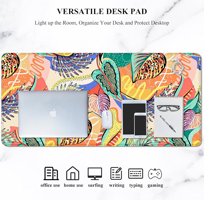 Auhoahsil Desk Mouse Pad, Large Gaming Mousepad, XXL Desk Pad, Extended Long Superior Micro-Weave Cloth Non-Slip Rubber Big Computer Mouse Mat for Gamer, Office & Home, 35" x 15", Tropical Leaves