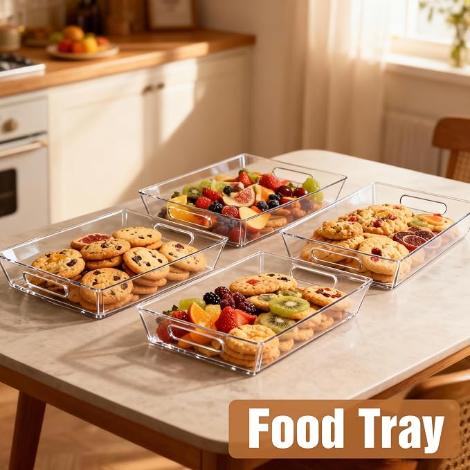Clear Plastic Serving Tray with Handles, BPA-Free Storage Organizer Tray -2 Pack Large Trays 20.5"x14" Reusable Serving Platters for Appetizer, Fruit, Kitchen, Desk & Serving Tray for Party Supplies