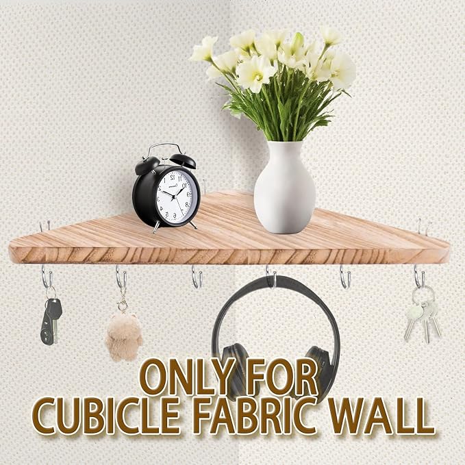 Cubicle corner shelf with hook:1pcs 16.5in wood triangle cubicile hanging shelves organization accessories fabric walls organizer for use in office cubicles office stylish decoration for women's desks