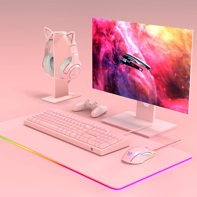 Pink Headphones Stand, Universal Gaming Headset Holder Hanger with Stable Base K9 Cat Ear Headset(Not Included) and All Headphones
