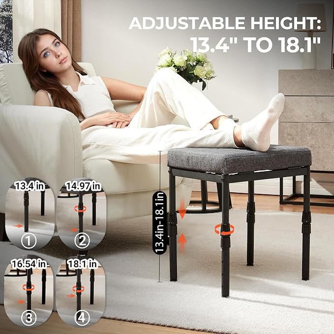 TIOPGHAD Adjustable Ottoman Pouf, 4 Height Position & 60 Degree Tilt Angle Adjustment Footrest Ottomans Footrest Foot Stools Pouffe Footstool for Under Desk for Living Room Home(Carbon Gray)