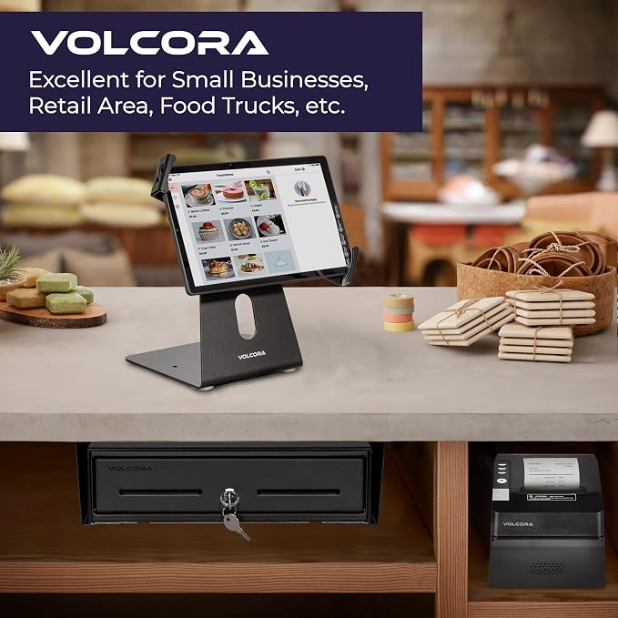 Volcora 13" Electronic Cash Register Drawer with Under Counter Mounting Metal Bracket - POS, 4 Bill 5 Coin Cash Tray, Removable Coin Compartment, 12-24V RJ11/RJ12 Key-Lock, Media Slot, Black