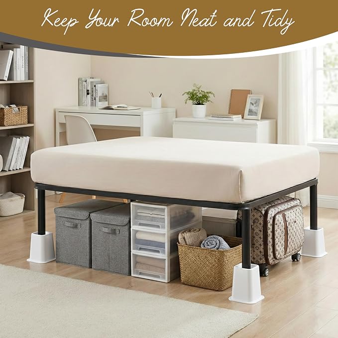 Kings Brand Furniture 6-inch Bed Risers - Set of 4 White Heavy Duty Stackable Furniture Risers for Under Bed Storage, Desk, Sofa, Couch