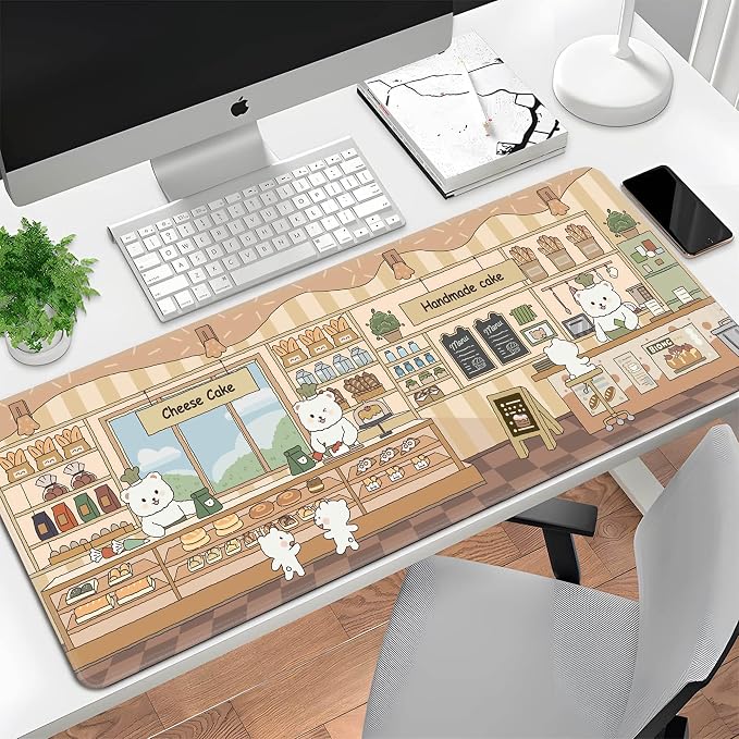 Cute Mouse Pad Large Desk Mat Extended Keyboard Pad Funny XL Mousepad with Non-Slip Base and Stitched Edge Kawaii Bear Mouse Mat Desk Pad 31.5 x 11.8 in Mouse Pads for Desk Decor Home Office Gaming