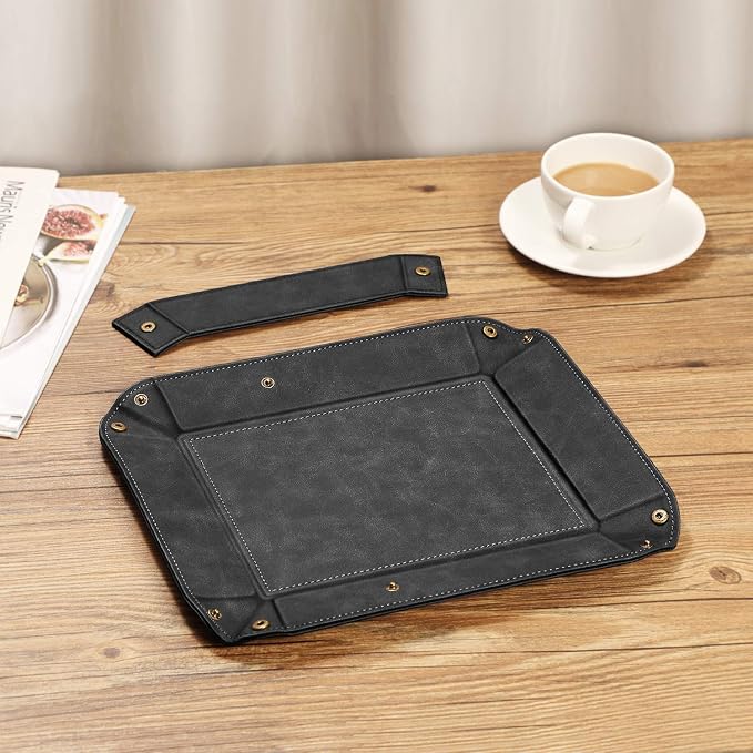 SITHON Valet Tray Desktop Storage Organizer, Removable 2 Compartments Catchall Tray Bedside Vanity Nightstand Caddy Holder Desk Storage Plate, Graduation, Black