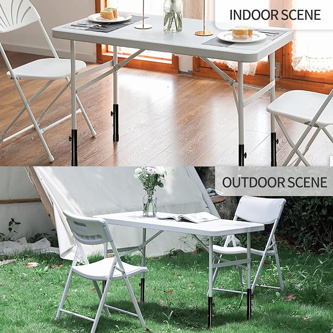 (4-PACK) Folding Table Leg Extenders, Highly Durable Steel Folding Table Leg Risers, Folding Desk Leg Extensions For Straight And Bent Legs, Adjustable Table Height Extenders For Rise 3.6in/5.2in