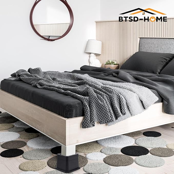 BTSD-home Adjustable Bed Risers 2,3 or 4 Inch Heavy Duty 8 Pack Furniture Risers Dorm Bed Risers Table Desks Legs Blocks Black