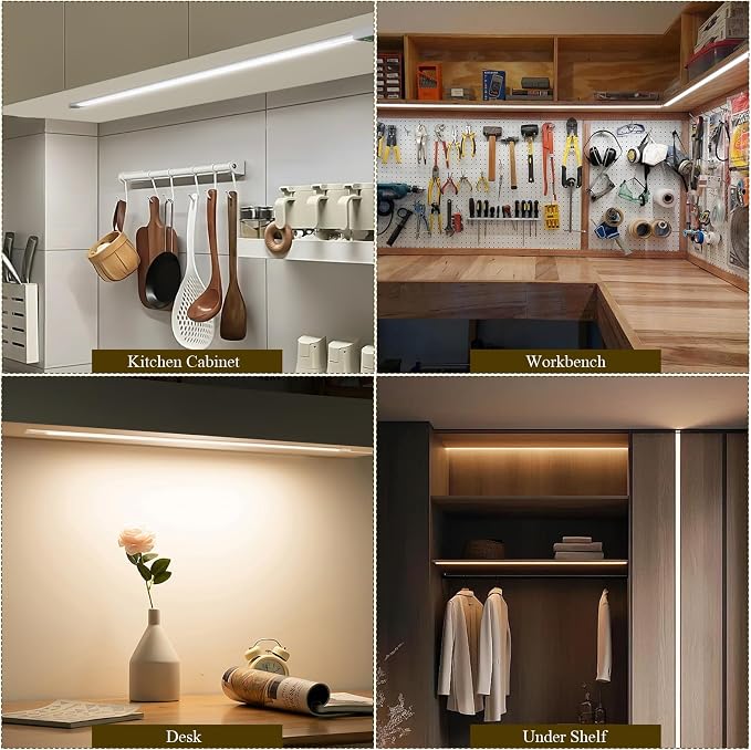 Under Cabinet Lights Plug in Cuttable 40 Inch Hand-Wave Ultra-Bright 1090lm 3-Color Flexible Silicone Slim Stick on Undercabinet LED Light Strip for Kitchen Counter / Sink, Under Shelf & Desk Lighting