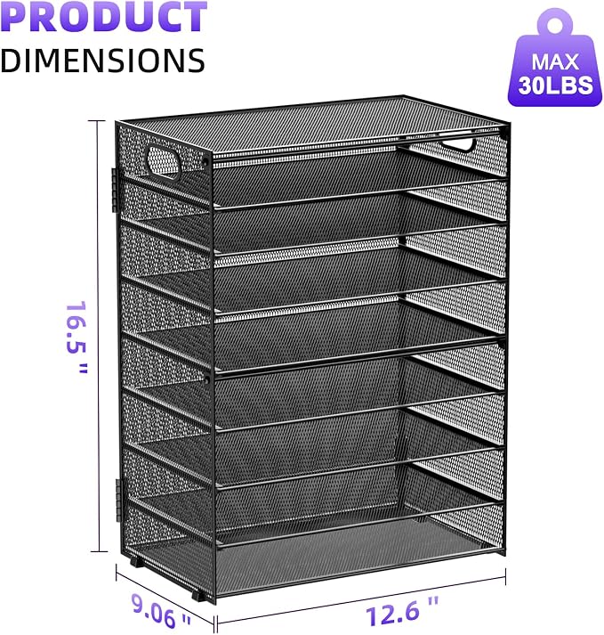 Marbrasse Paper Organizer Letter Tray, 9 Tier Mesh File Organizer with Handle, Paper Sorter Desk Organizer for Home Office Supplies