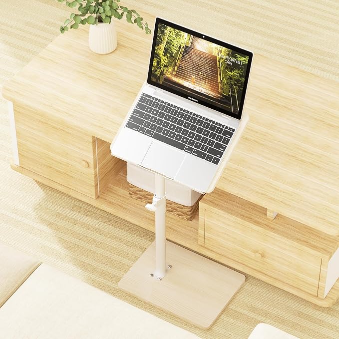 YUHFERA Sofa Armrest Tray Table for Couch - 360° Swivel Height Adjustable End for Small Spaces, Snack Side Table for Bed or Chair with Phone & Tablet Slot (Oak,Angle Adjustable)