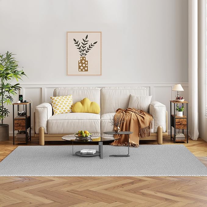 TUTOTAK Set of 2 Small Narrow End Table with Charging Station, Side Table with Outlets, Nightstand with Cloth Drawer, Couch Table, for Living Room, Bedroom, Bedside, Brown TB01BB058