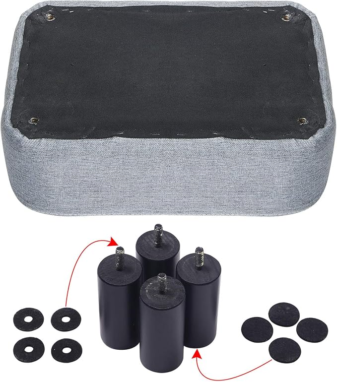 IBUYKE 16.54" Small Footstool Linen Fabric Pouf Ottoman Footrest Modern Home Bedroom Rectangular Stool, with Padded Seat Pine Wood Legs, Gray Blue RF-BD214-D