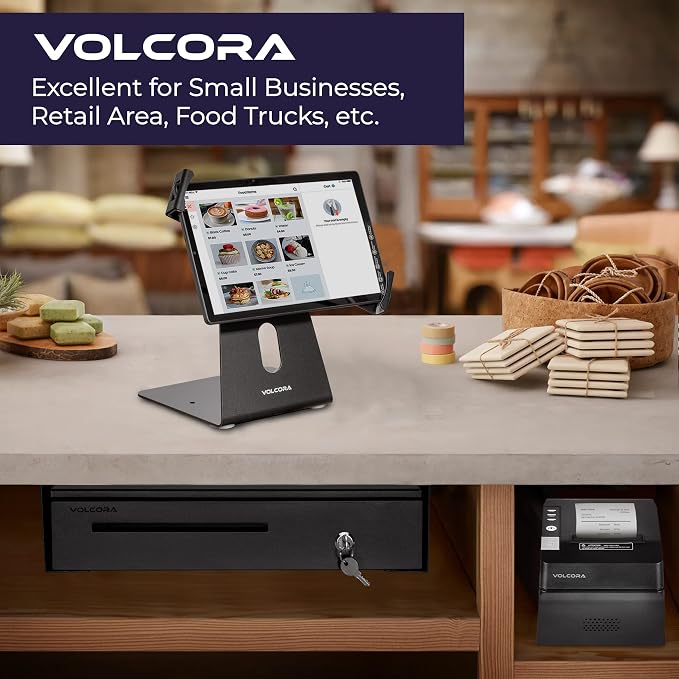 Volcora Cash Register Drawer with Under Counter Mounting Metal Bracket - 16" Black Cash Drawer for POS, 5 Bill 6 Coin Cash Tray, Removable Coin Compartment, 12-24V RJ11/RJ12 Key-Lock, Media Slot