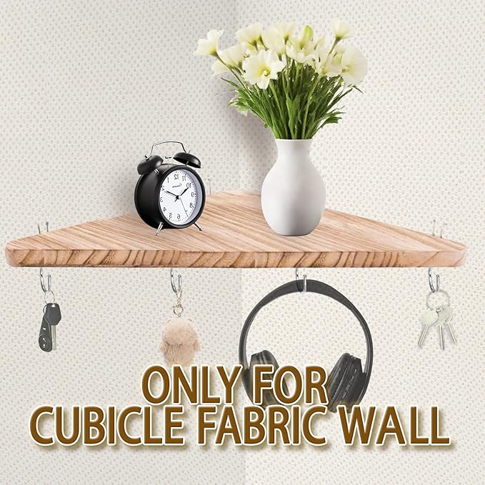 Cubicle corner shelf with hook:3pcs 16.5in wood triangle cubicile hanging shelves organization accessories fabric walls organizer for use in office cubicles office stylish decoration for women's desks