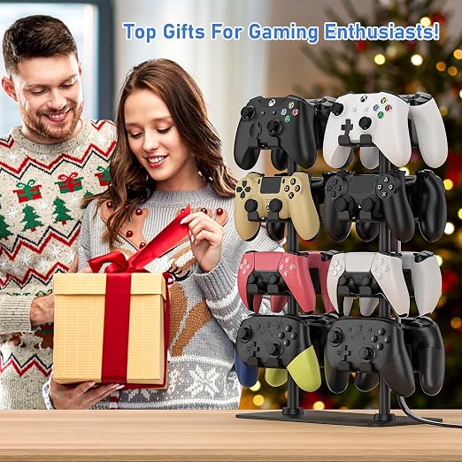 MANMUVIMO Controller Holder for 16 Xbox PS5 PS4 Gaming Controller, Video Game Controller Holder Headphone Stand for Desk, Gamer Gifts for Men, Gaming Room Accessories Maximum Organizer Rack