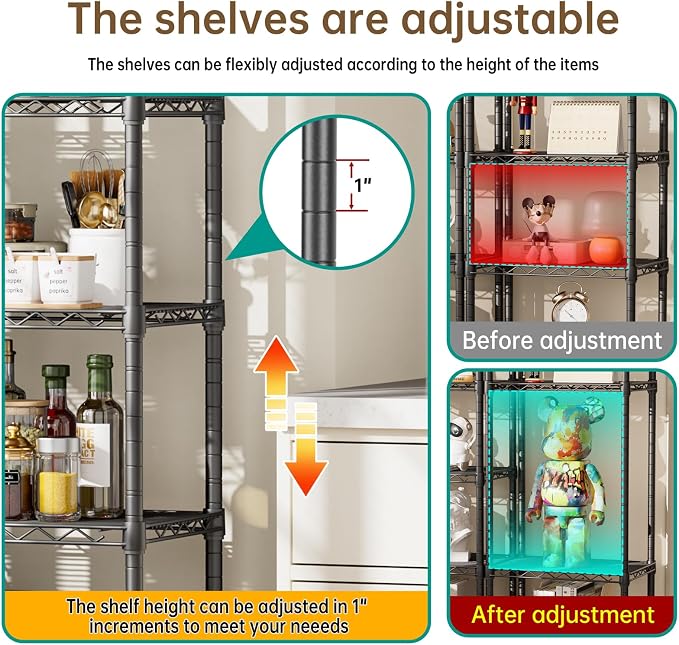 Golpart 6 Tier Shelf Adjustable Storage Mesh Gaps Metal Utility Shelves Wire Shelving Unit Organizer Rack for Home Kitchen Office Bathroom Pantry Room10 D x 16" W x 60" H Black