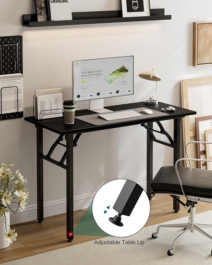 Frylr Small Folding Computer Desk โ Portable 43.3 Inch Foldable Laptop Table, Collapsible and Compact for Easy Storage and Fast Setup, Lightweight for Small Spaces, Craft and Study Use, Dark Oak