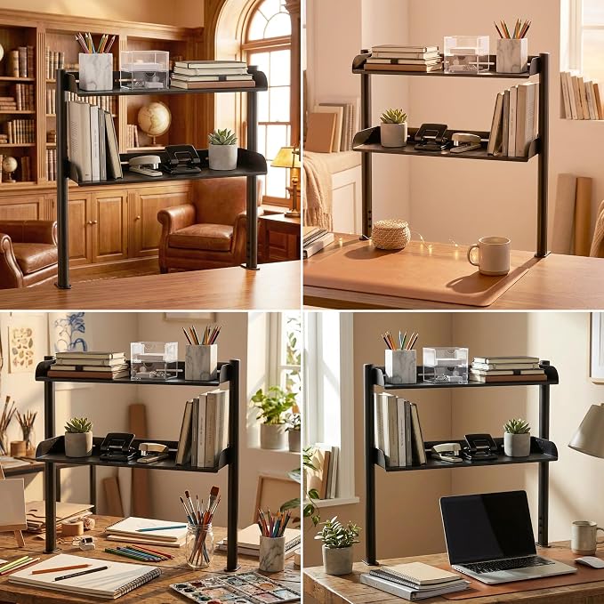 24-Inch Clamp On Desktop Shelf, 3-Tier Office Desk Organizer, Extended Compact Desk Shelf for Home Workspace, Study Room, and Gaming Accessories Storage