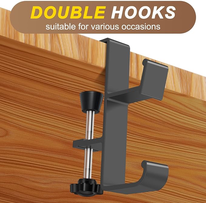 2 in 1 Backpack Hanger, Clamp-on Under Desk Headphone Holder, Purse Holder for Table, Students' Desk Hook with Adjustable Arm Clamp, Bag Hook for Reduce Clutter Table Hanging Storage