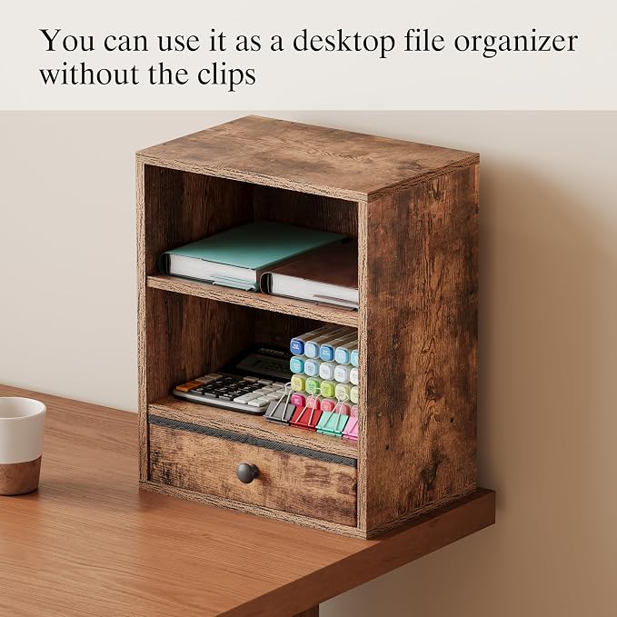Unionly Clamp-on Under Desk Shelf with Drawer,Under Desk Accessory Shelf with Height Adjustable Shelves,Office Accessory Holder for Supplies,Files,Papers for Home Office