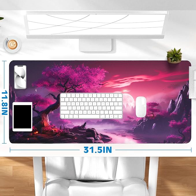 Gaming Desk Mat with Silky Smooth Surface & Exquisite Patterns,31.5x11.8 Inches Large-Sized Mouse Pad, Perfect for Extended Gaming,Work,and Home Office Decor (Full Moon 3)