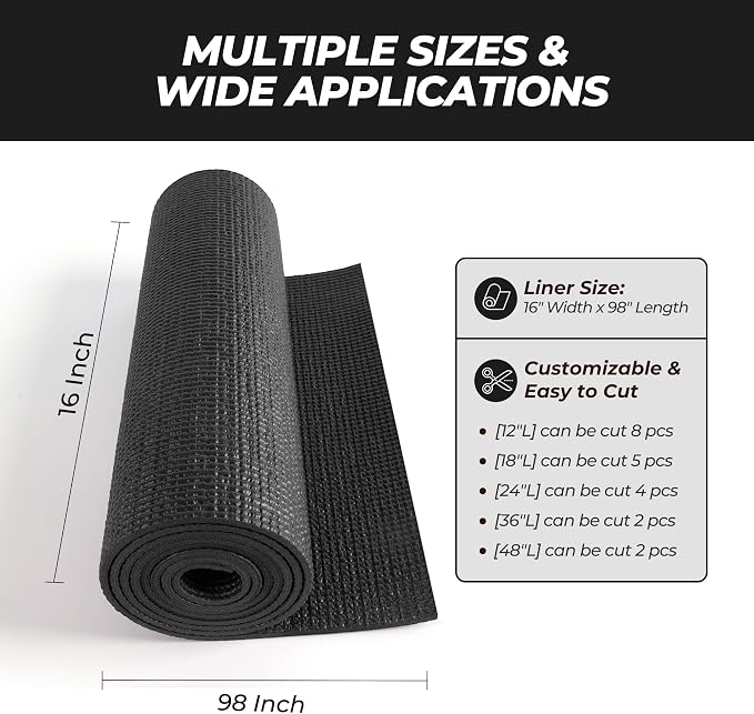 PABUSIOR Toolbox Shelf Liners Black: 5MM Thick Heavy Duty Tool Box Foam Liner for Drawers - Non Slip Grip Cabinet Mats for Garage Shelves 16" W x 98" L