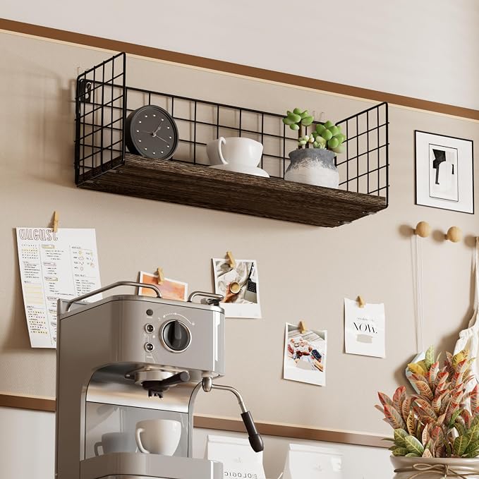 Floating Cubicle Shelf with Hooks, Paulownia Wood Desktop Organizer for Office Cubicle Decor, Desk Shelf for Top of Desk & Cute Cubicle Accessories for Work