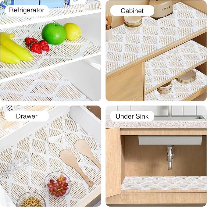 Drawer and Shelf Liner for Kitchen Cabinet,Non-Adhesive Cabinet Liner 18in x 20FT,Waterproof Shelf Paper Non-Slip Mats Cupboard Liners Contact Protect Dresser/Shelves/Table-Brown Stripes