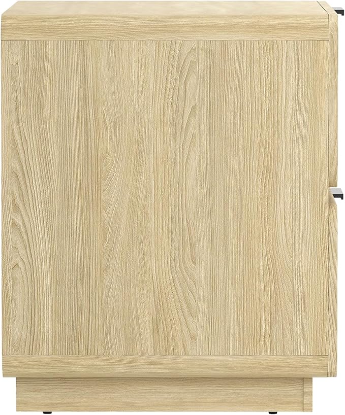 Manhattan Comfort Chrystie Fluted Nightstand 26" Bedside Table with 2 Full Extension Drawers, Rounded Corners, Wood Grain Finish, and Metal Handle Side Table for Bedroom or Living Room in Natural Oak
