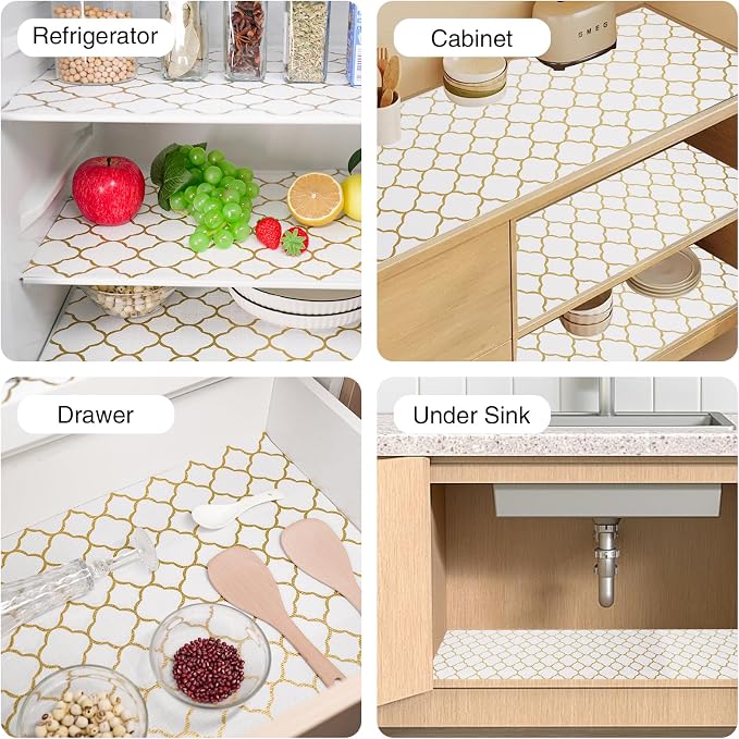 Drawer and Shelf Liner for Kitchen Cabinet,Non-Adhesive Cabinet Liner 24in x 10FT,Waterproof Shelf Paper Non-Slip Mats Cupboard Liner Contact Protect Dresser/Shelves/Table-Golden Lantern