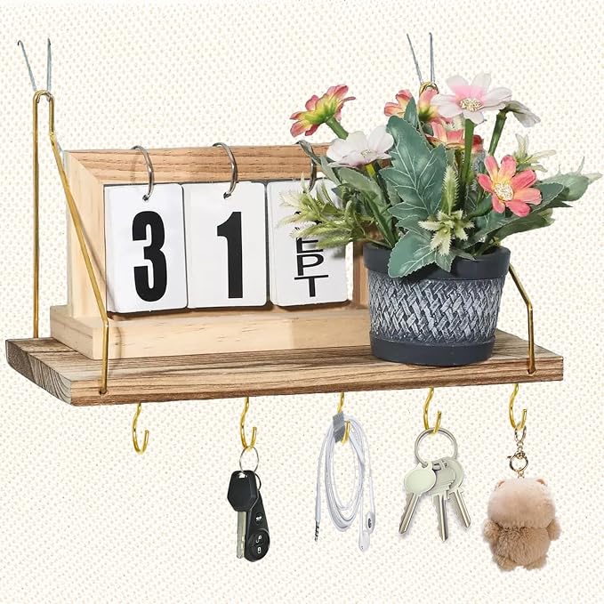 3-Pack Cubicle Shelf For Fabric Walls With Hooks:12x6.0in Wooden Cubicle Shelf Hanging Organizer Gold Shelves For Accessories Office Stylish Ations cubical Decorations For Women Desk work storage