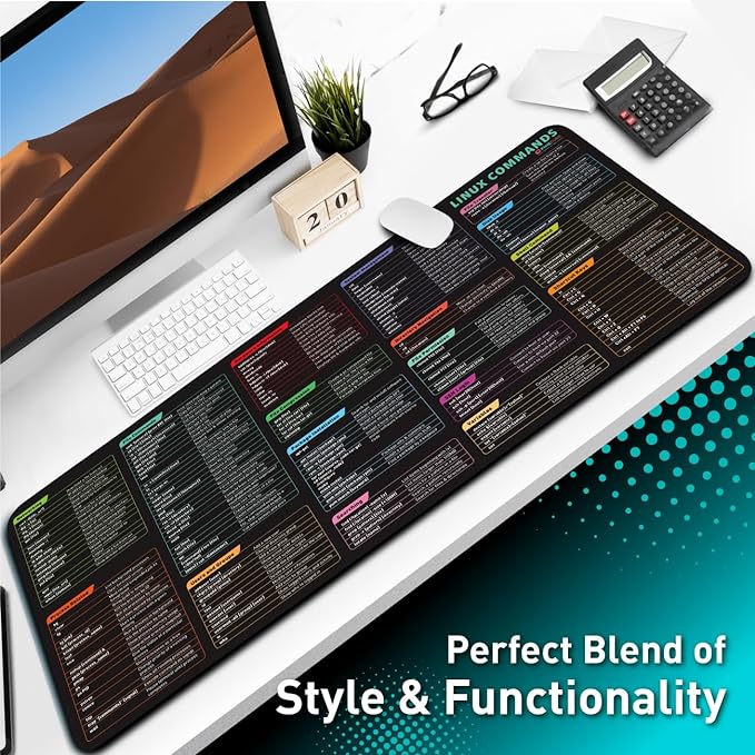 Pixiecube Linux Commands Line Mouse pad - Extended Large Cheat Sheet Mousepad. Shortcuts to Kali/Red Hat/Ubuntu/OpenSUSE/Arch/Debian/Unix Programmer. XXL Non-Slip Gaming Desk mat