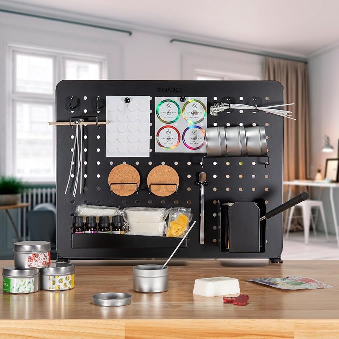 ENHANCE Metal Pegboard Desk Organizer (18 x 14 in) Clamp On Desk Peg Board with 14 Attachments, Pegboard Shelf and Pegboard Hooks, Desktop Organizer for Home Office, Crafts, or Gaming Setups