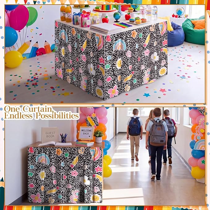 VitalCozy Composition Notebook Table Skirt for Classroom Teacher 35" W x 35" L Desk Curtain Skirts Teacher Appreciation Week Back to School Gifts for Kindergarten Classroom Office Bookcase Decoration