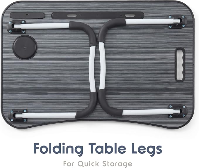 Nestl Foldable Lap Desk - Portable Laptop Stand for Bed, Couch, Work, Reading & Writing, Lap Table with USB Ports, Large Laptop Tray, Black